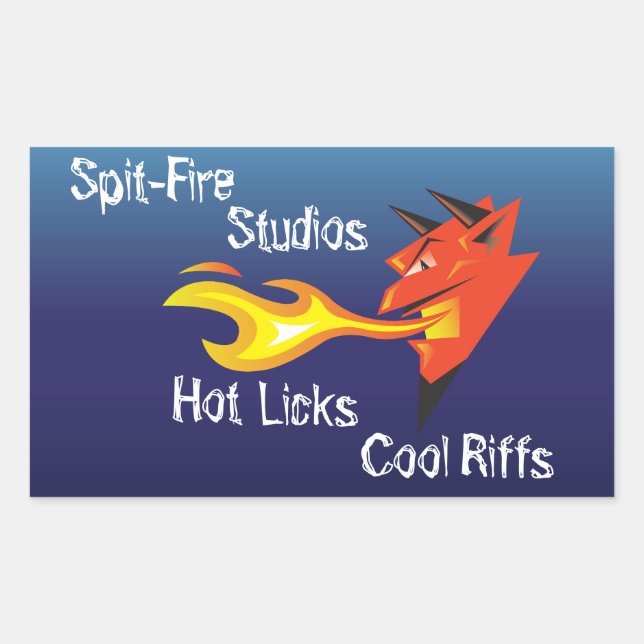 Fiery Devil's Head_Hot Licks Cool Riffs Rectangular Sticker (Front)