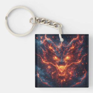 Fiery Dragon Head Radiating Intense Energy Key Ring
