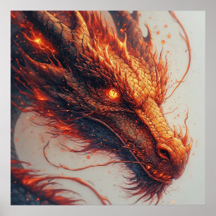 Fiery Dragon Head Radiating Intense Energy Poster