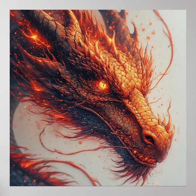 Fiery Dragon Head Radiating Intense Energy Poster (Front)