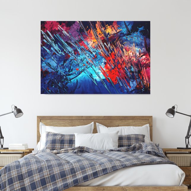 Fiery Drift Blue Red Contemporary Abstract Art Canvas Print (Insitu(Bedroom))