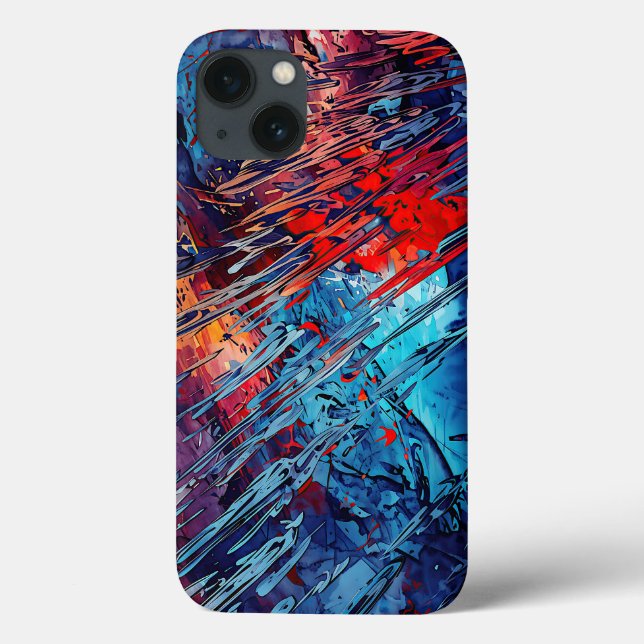 Fiery Drift Blue Red Contemporary Abstract Art Case-Mate iPhone Case (Back)