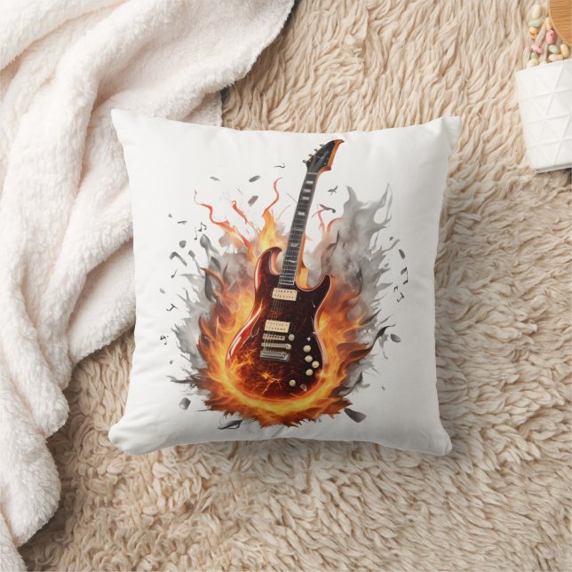 Fiery electric guitar at night cushion (Blanket)