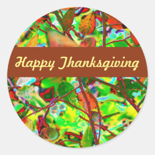 Fiery Fall Leaves Custom Happy Thanksgiving Classic Round Sticker