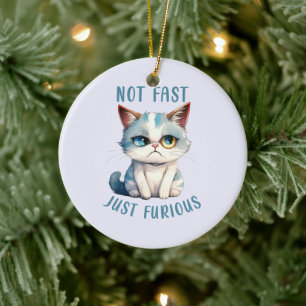 Fiery Feline Spirit – Sassy Angry Cat Design Ceramic Tree Decoration