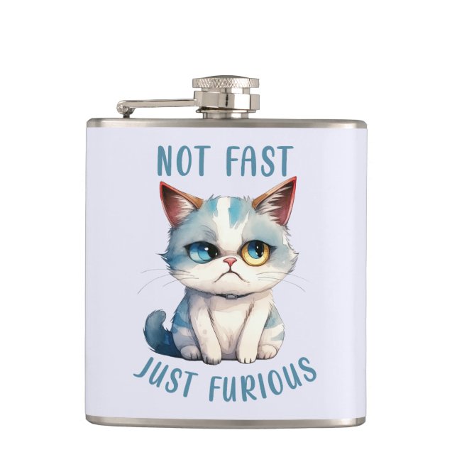Fiery Feline Spirit – Sassy Angry Cat Design Hip Flask (Front)