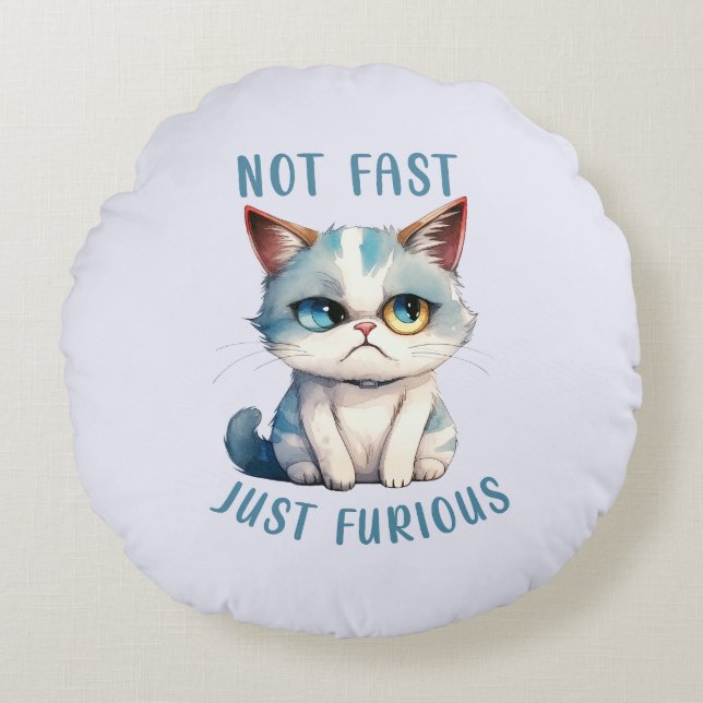 Fiery Feline Spirit – Sassy Angry Cat Design Round Cushion (Front)