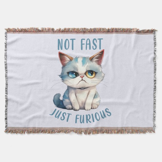 Fiery Feline Spirit – Sassy Angry Cat Design Throw Blanket (Front)
