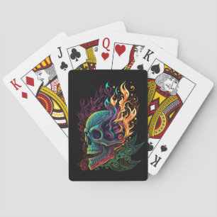 Fiery Flamed Skull Vivid Colours Goth Rock Biker Playing Cards