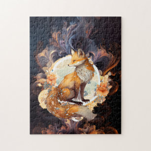Fiery Floral Fox Jigsaw Puzzle