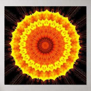Fiery Flower Mandala Poster