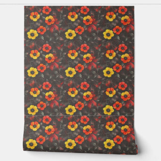 Fiery flowers on a dark background wallpaper