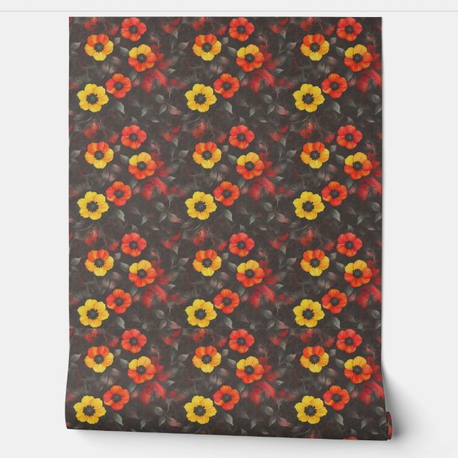 Fiery flowers on a dark background wallpaper (Unrolling)