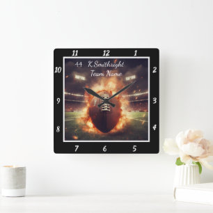 Fiery Football Theme Square Wall Clock
