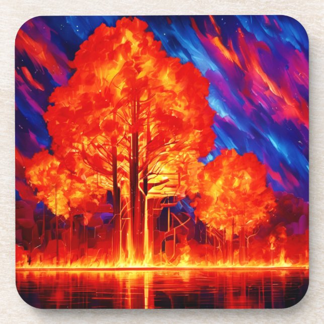 Fiery Forest Ablaze in Vivid Colours Coaster (Front)