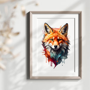 Fiery Fox Beauty Watercolor Animal Wall Art