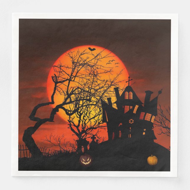 Fiery Full Moon Halloween  Napkin (Front)