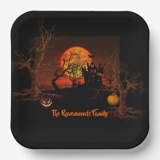 Fiery Full Moon Halloween  Paper Plate (Front)