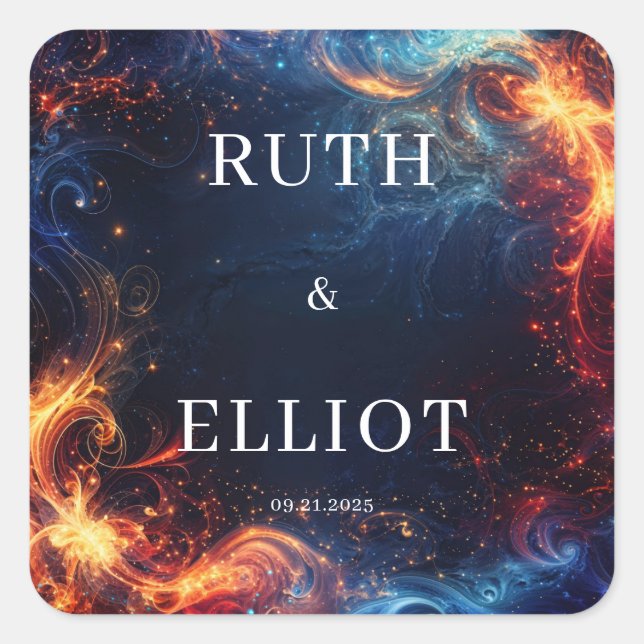 Fiery Galaxy Wedding  Square Sticker (Front)