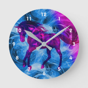 Fiery Galloping Black Horse Animal Art Round Clock