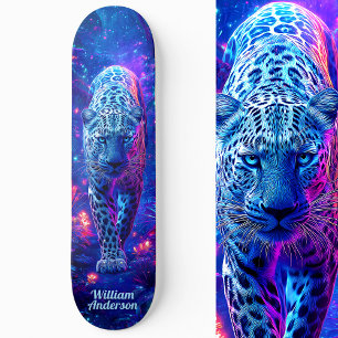 Fiery Glowing Blue Cheetah Cool Style Skateboard