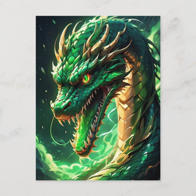 Fiery Green Dragon Postcard (Front)