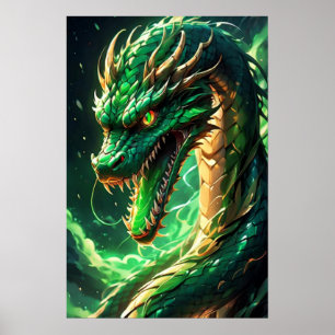 Fiery Green Dragon Poster
