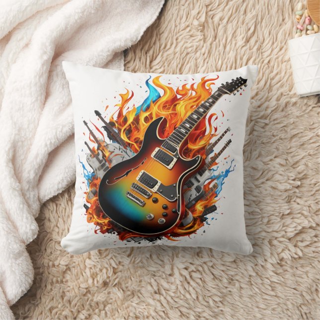 Fiery guitar amid flames and shadows cushion (Blanket)
