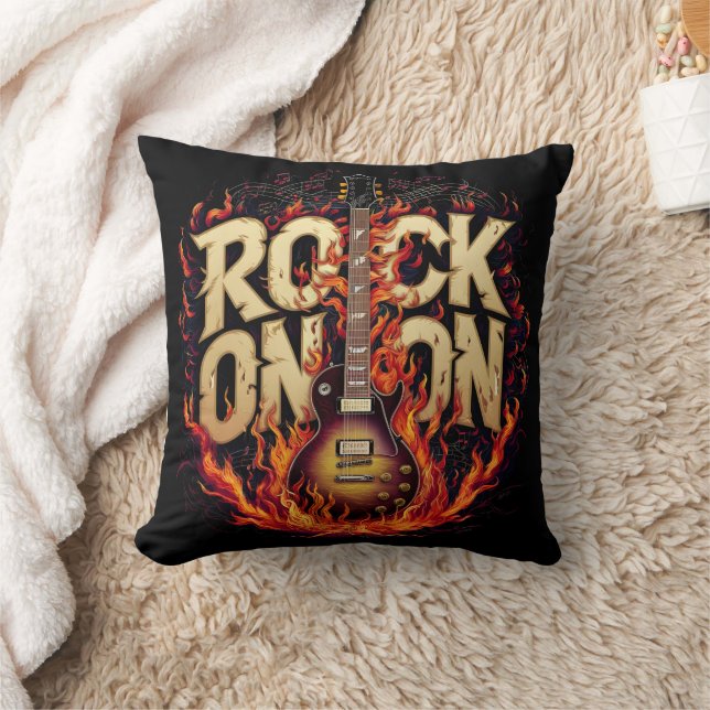 Fiery guitar artwork with rock-themed design cushion (Blanket)