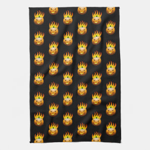 Fiery Halloween Night with Jack O'lantern Tea Towel