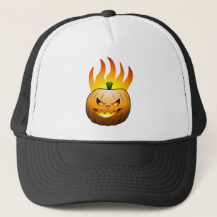 Fiery Halloween Pumpkin Face Trucker Hat