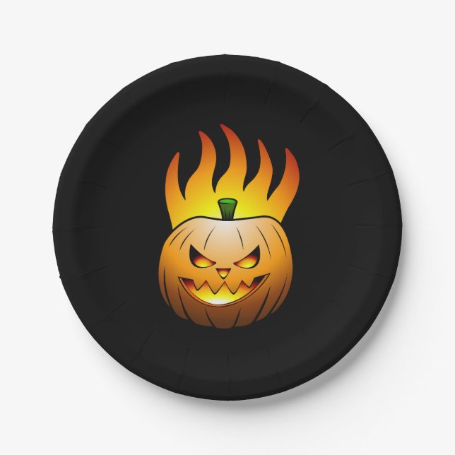 Fiery Halloween Pumpkin Paper Plate (Front)