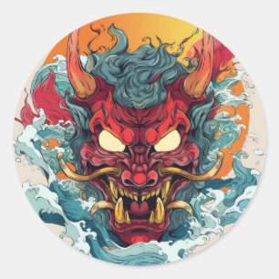 Fiery Hannya Japanese Mask Classic Round Sticker