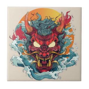 Fiery Hannya Japanese Mask Tile