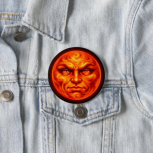 Fiery lava face intense red mystical button badge