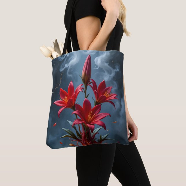 Fiery Lily Fantasy Tote Bag (Close Up)
