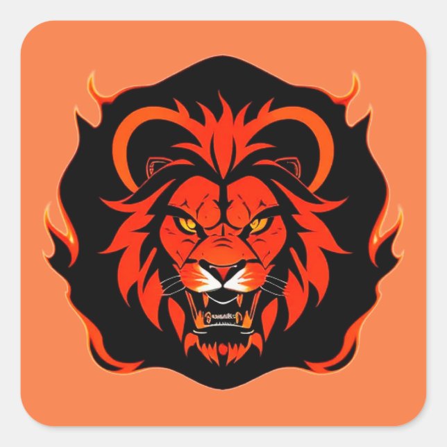 🔥 Fiery Lion Bold Wild Power Fierce Spirit Art Square Sticker (Front)