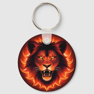 Fiery Lion Face With Glowing Mane Key Ring