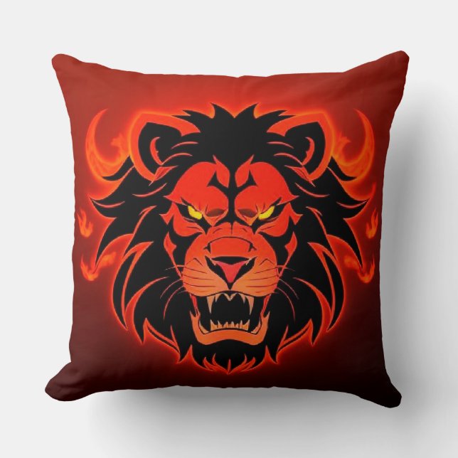 Fiery Lion Head Illustration Cushion (Front)
