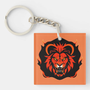 Fiery Lion Head Illustration Key Ring