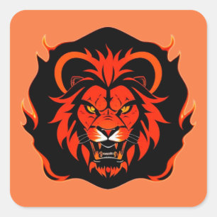 Fiery Lion Head Illustration Square Sticker