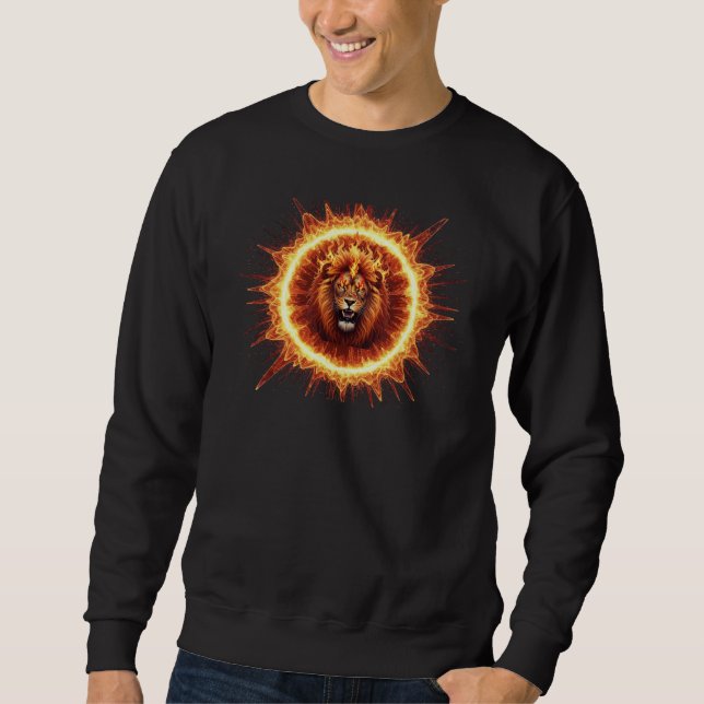 Fiery Lion Hoodie, Fierce Fire Graphic Sweatshirt (Front)