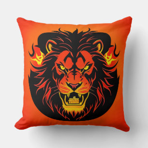 Fiery Lion Illustration Surrounded by Flamboyant Cushion