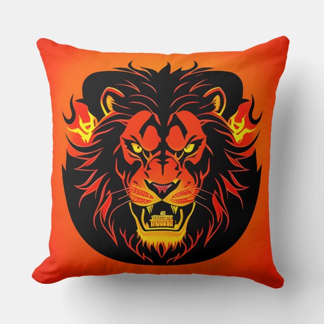 Fiery Lion Illustration Surrounded by Flamboyant Cushion (Front)