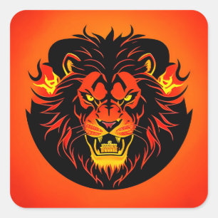 Fiery Lion Illustration Surrounded by Flamboyant Square Sticker