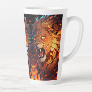 Fiery Lion with Vibrant Mane and Nature Elements Latte Mug