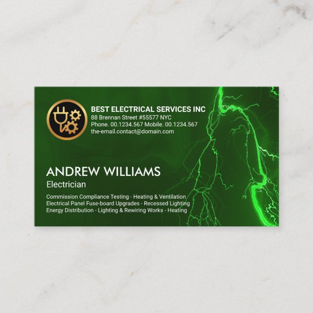 Fiery Luminous Lightning Flash Electrician Service Business Card (Front)
