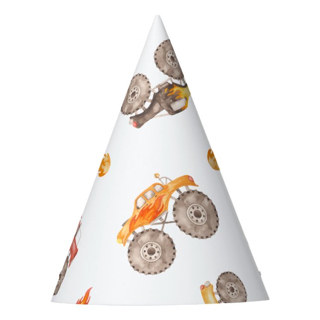 Fiery Monster Trucks Party Hat (Front)