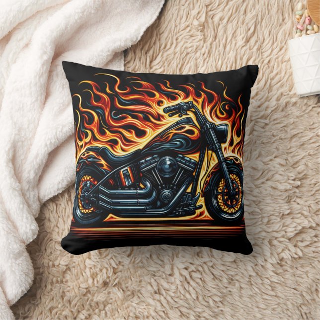 Fiery motorcycle blazing against a dark backdrop cushion (Blanket)