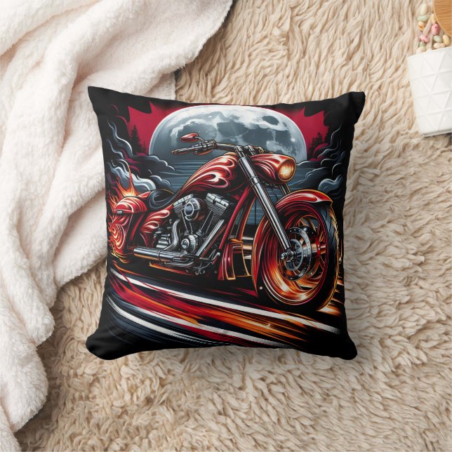 Fiery motorcycle races under a full moon cushion (Blanket)